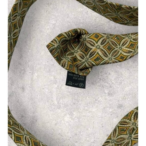 ERMENEGILDO ZEGNA Silk Tie ITALY Mustard Green Geometric W:3.8" EUC - Picture 3 of 6